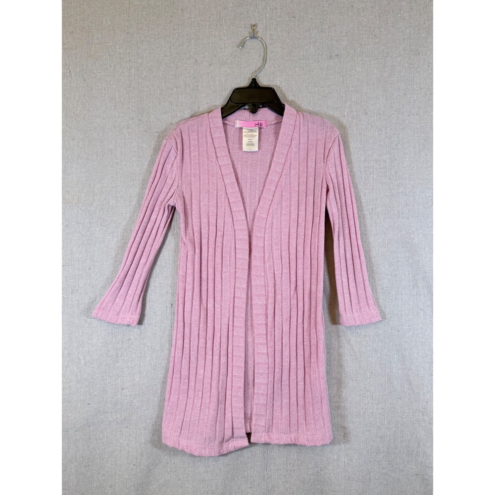 2 Hip Girls Pink Ribbed Open Front Longline Cardigan Sweater Size 4 IXD9518